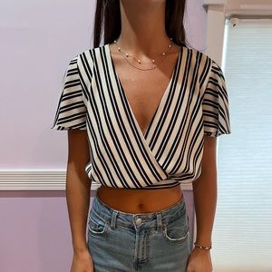 Aqua black and white crop top